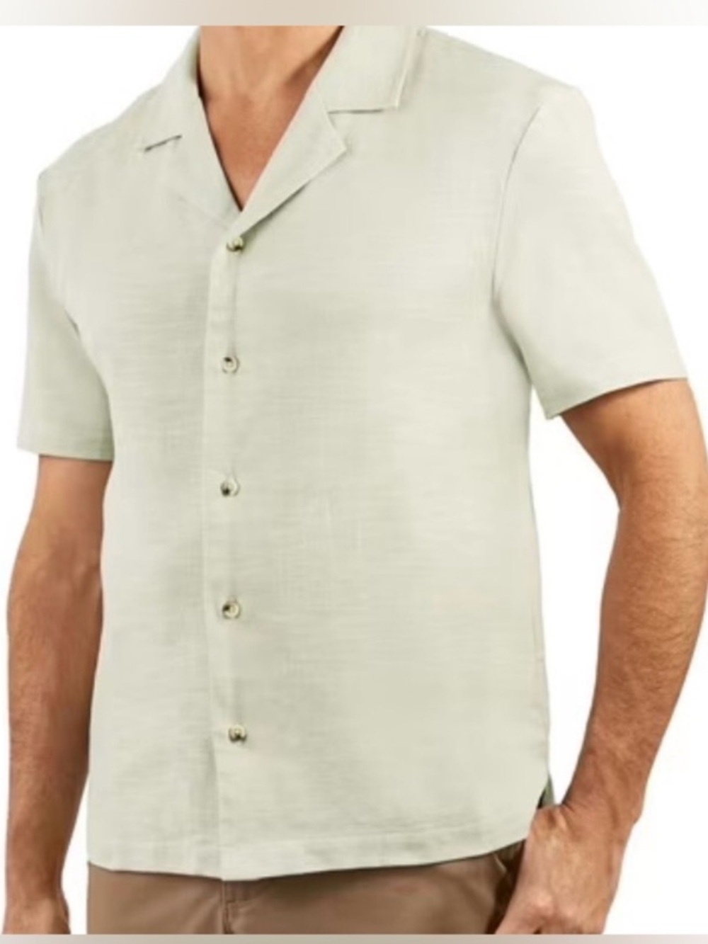 Sperry Men’s Camp Collar Button up Textured Shirt—Green Sage Resort Coastal NWT
